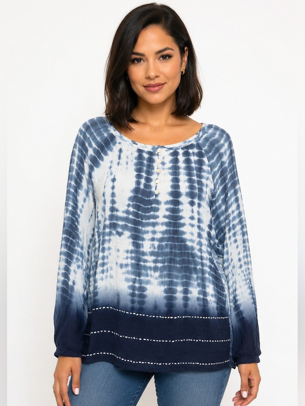 Karen Kane Women’s Blue & White Tie-Dye Long Sleeve Tunic Top. Size M.